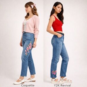 GAP Floral Embroidery Jeans Size 27 Y2K Revival Coquette Denim Cottagecore